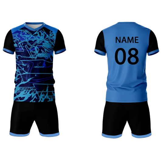 Blue neon clash sports jersey set for men back view