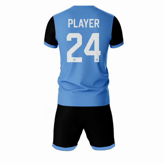 Blue velocity strike sports jersey set for men back view