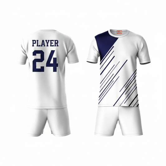 Blue vertical stripe activewear t-shirt with white shorts back view