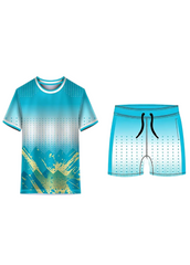 Blue and white custom sports jersey with shorts for cricket and football teams in India