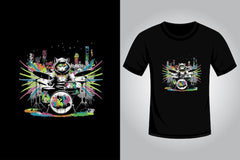 Cat t shirt design on a cat playing drums