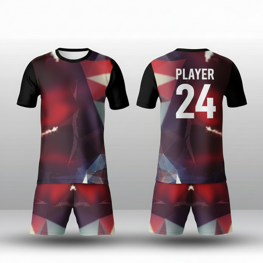 Crimson prism sports jersey with matching shorts back view