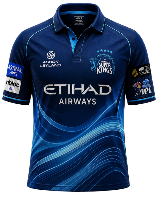 Next print CSK Blue Cricket Jersey – Custom Name & Number Sports T-Shirt | India