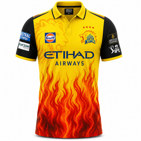 Next print CSK Fire Yellow Cricket Jersey – Custom Name & Number | Premium Chennai Super Kings Style T-Shirt