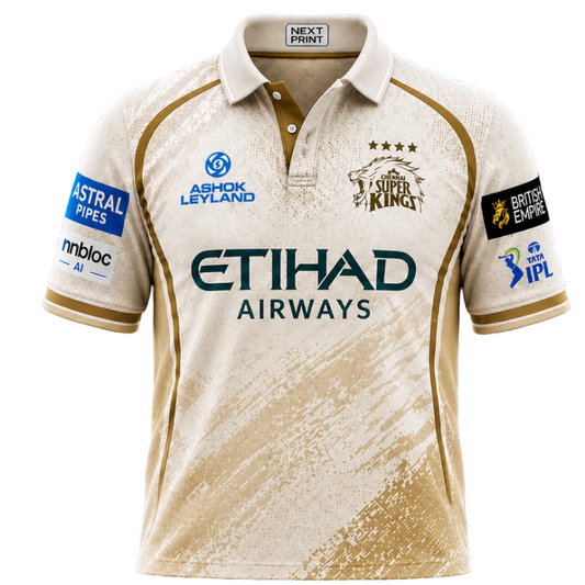 Next print CSK Yellow Gold Cricket Jersey – Fabric Texture Illusion Edition | Custom Name & Number IPL Style | India