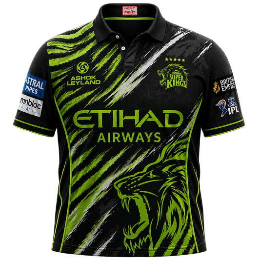 Next print CSK Green Black Cricket Jersey – Custom Chennai Super Kings Style Jersey | Personalized Name & Number | NextPrint India