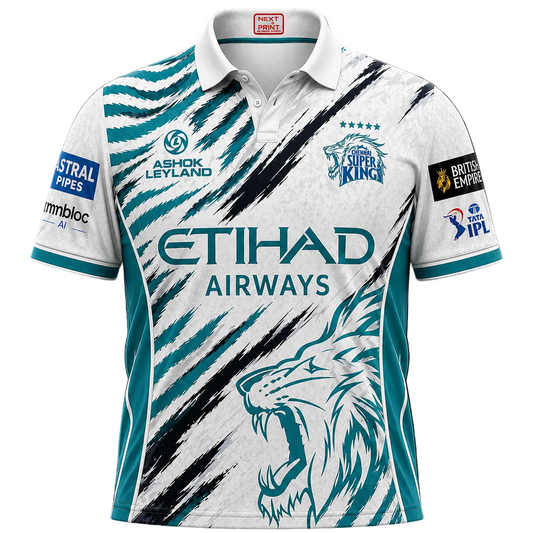 Next print CSK White Blue Cricket Jersey – Custom Name & Number | Chennai Super Kings Style Jersey India