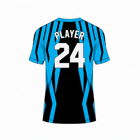 Black blue custom esports jersey back side with player name and number