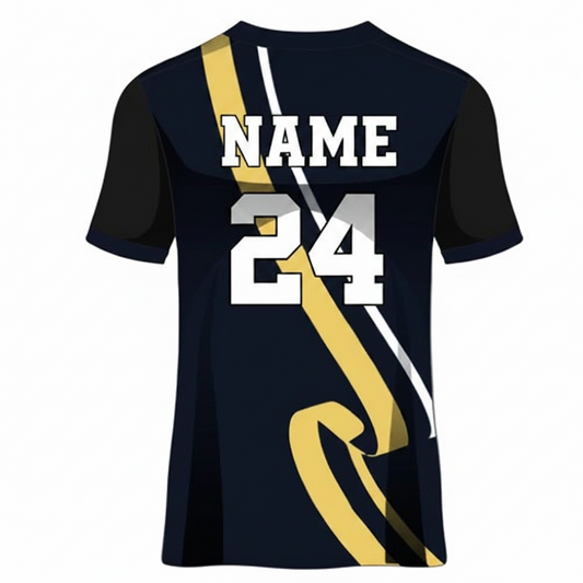 Black gold white custom esports jersey back side with player name and number