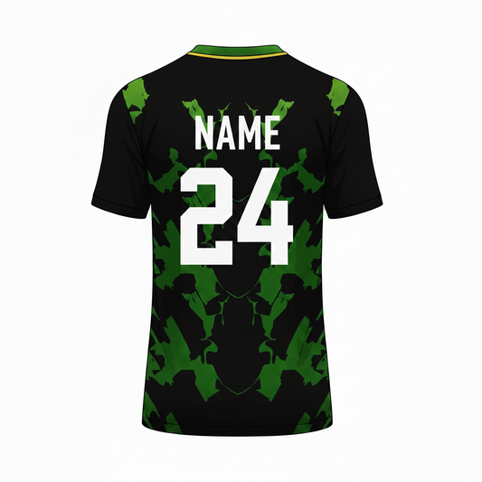 Black green abstract pattern custom esports jersey back side with player name and number
