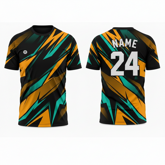 Black green orange abstract pattern esports jersey back view