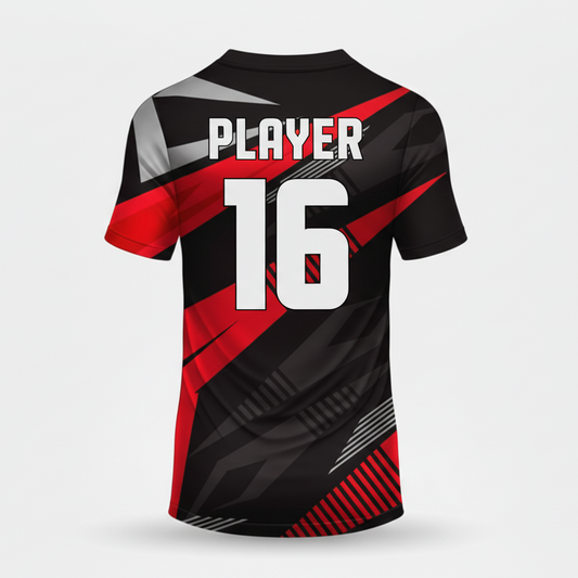 Custom black red esports jersey back side with personalized gamer name and number