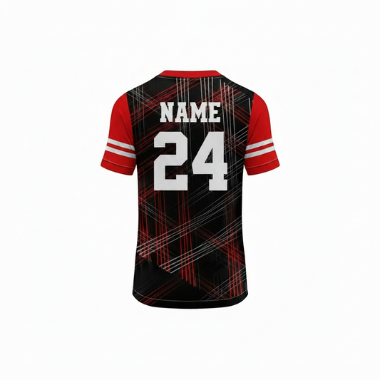 Black red grid custom esports jersey back side with player name and number