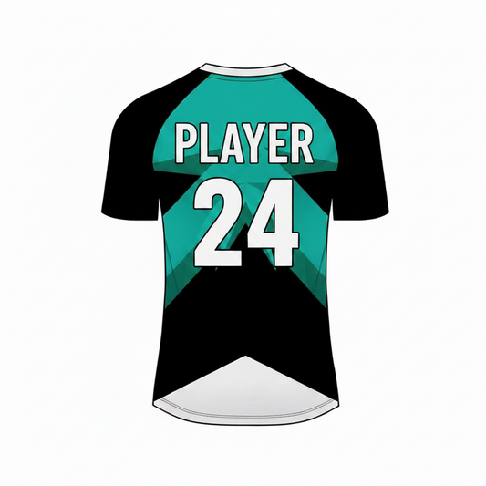 Black teal custom esports jersey back side with player name and number