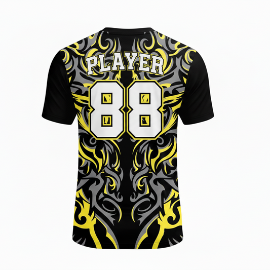Custom black yellow beast fury esports jersey back side with personalized gamer name and num