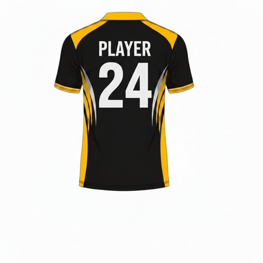 Black yellow white custom esports jersey back side with player name and number