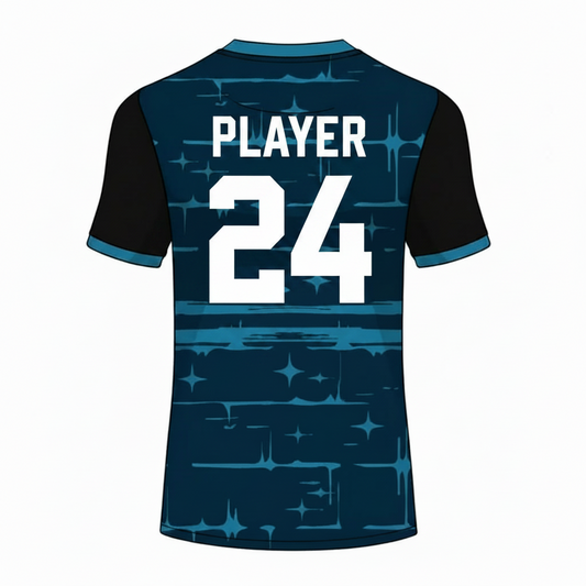 Blue black abstract pulse custom esports jersey back side with player name and number