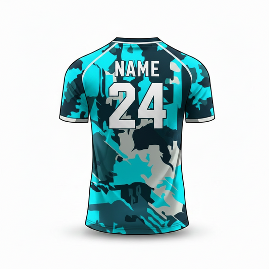 Blue black white camo custom esports jersey back side with player name and number