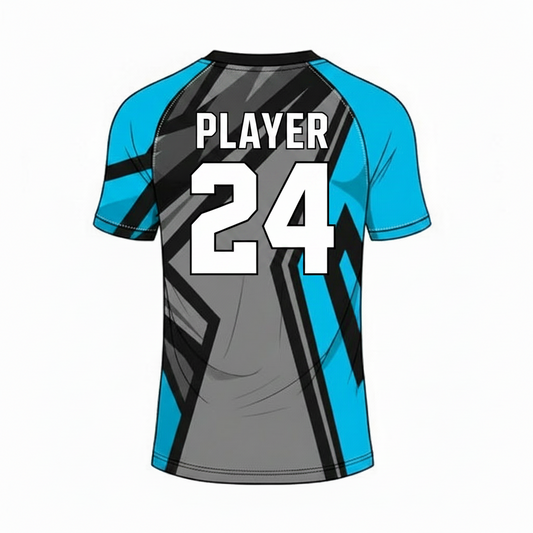 Blue grey arrow custom esports jersey back side with player name and number