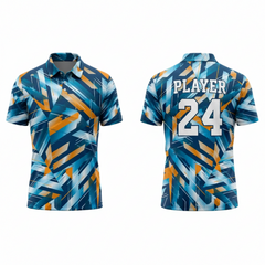 Blue orange velocity pulse esports polo jersey back view
