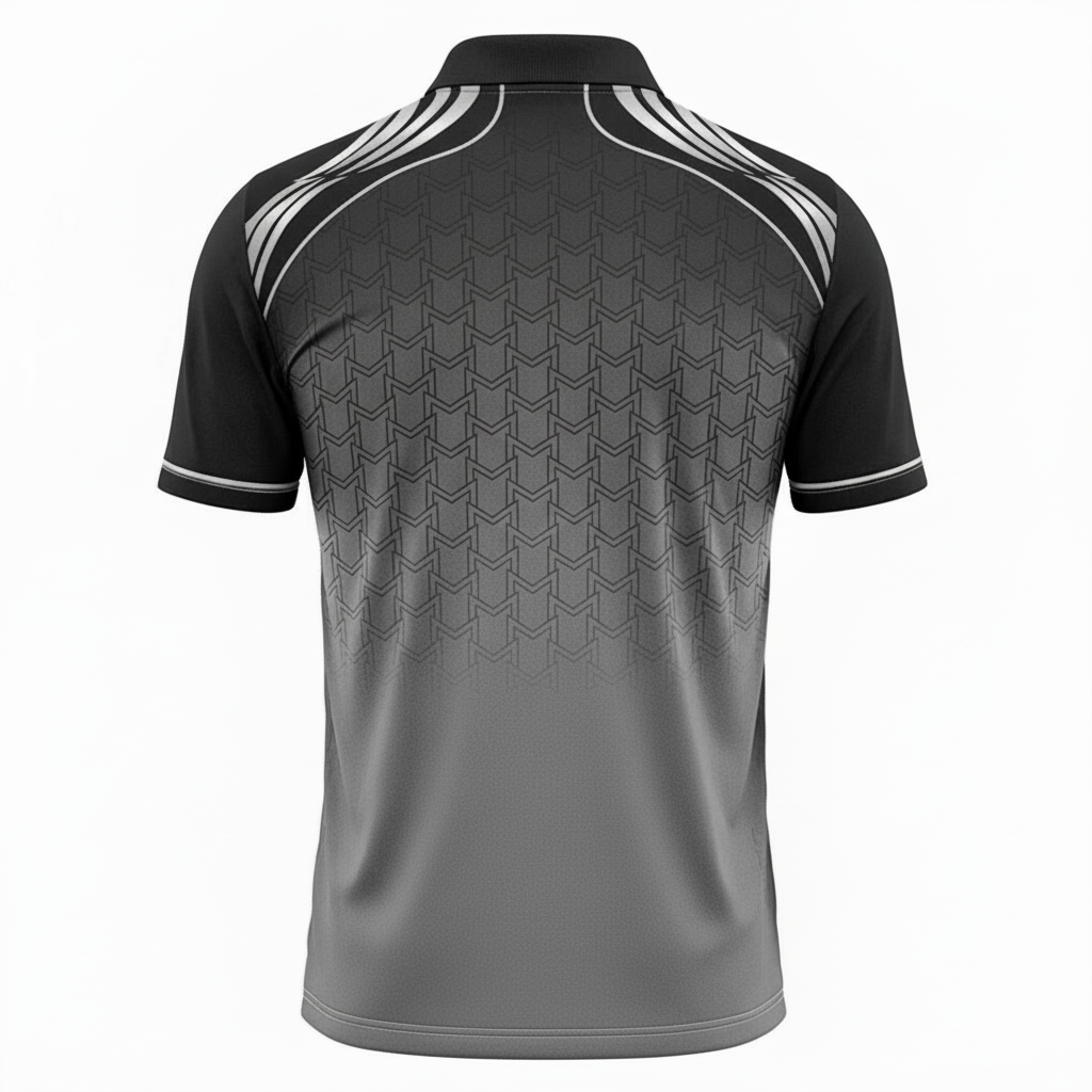 Gray and black polo shirt with white pattern on a white background