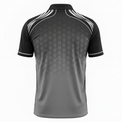 Gray and black polo shirt with white pattern on a white background