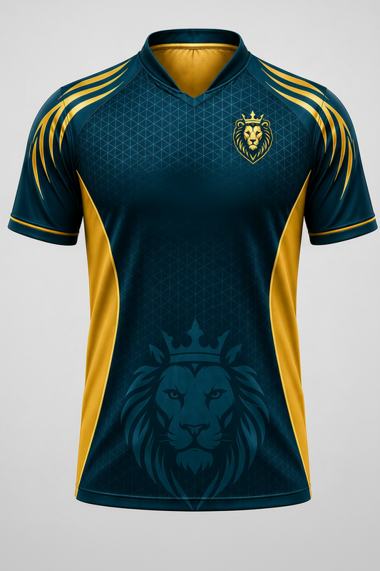 Mumbai Indian Cricket Club jersey with lion design on a gray background