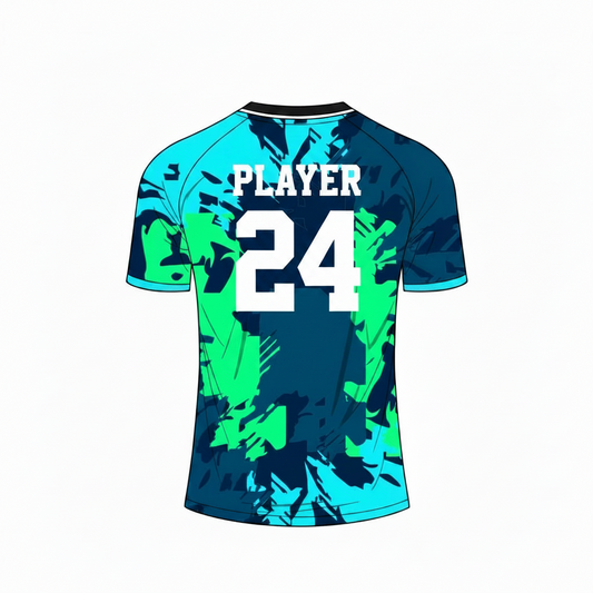 Cyan navy custom esports jersey back side with player name and number