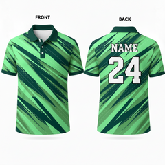 Green black victory stripes esports polo jersey back view
