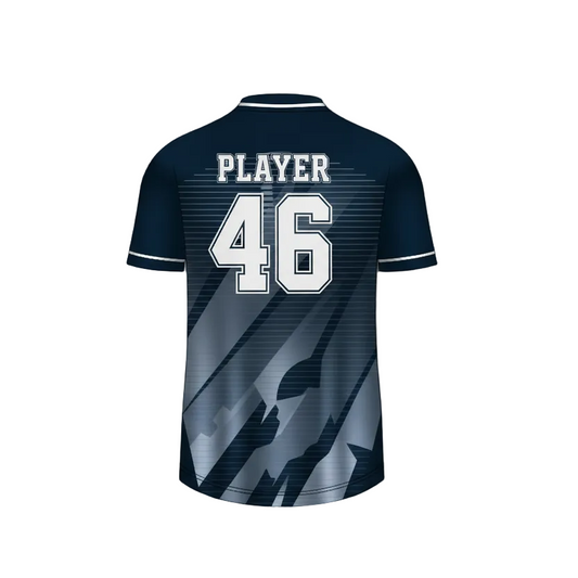 Custom navy blue esports jersey back side with personalized gamer name and number