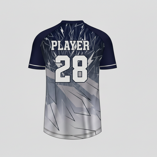 Custom navy blue thunder flash esports jersey back side with personalized gamer name and number