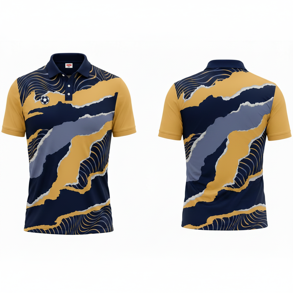 Custom Navy Yellow Abstract Fusion Esports Polo Jersey front view