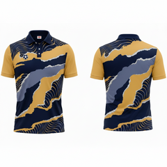 Custom Navy Yellow Abstract Fusion Esports Polo Jersey front view