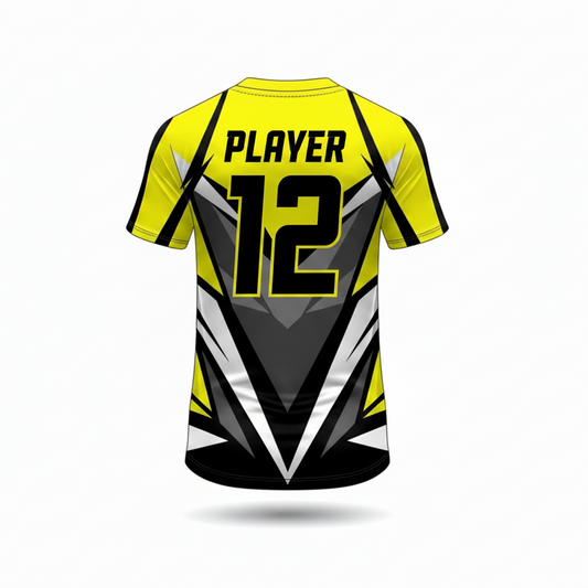 Custom neon yellow grey esports jersey back side with personalized gamer name and number
