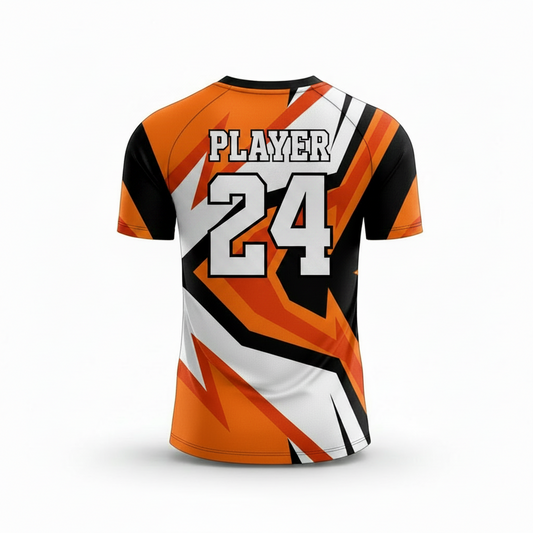 Orange black arrow custom esports jersey back side with player name and number