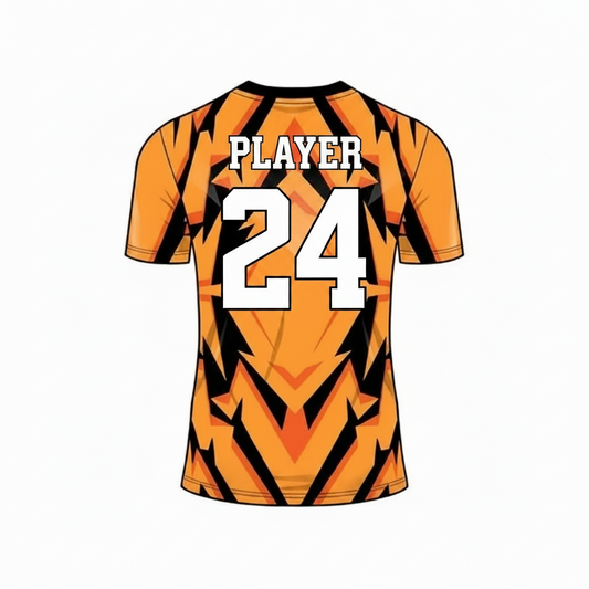 Orange black custom esports jersey back side with player name and number