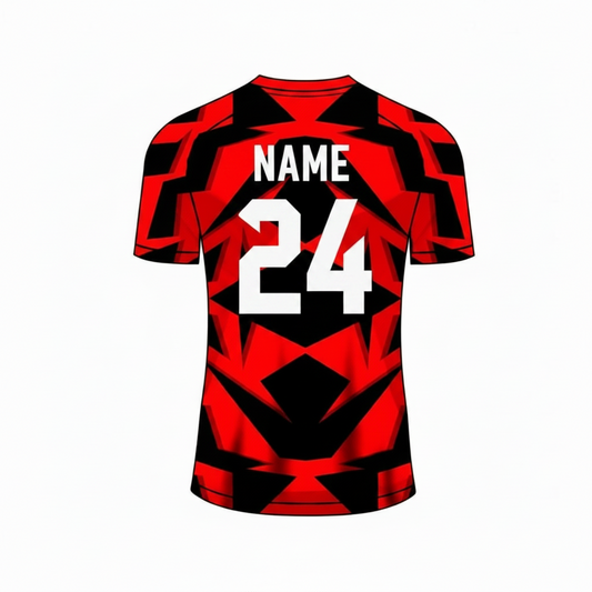 Red black custom esports jersey back side with player name and number
