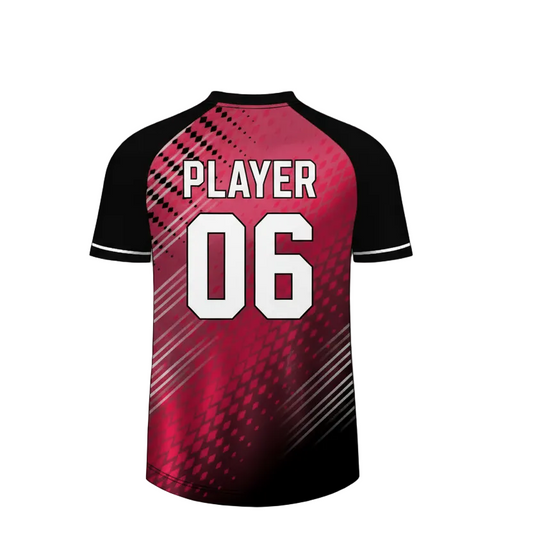Custom red black esports jersey back side with personalized gamer name and number