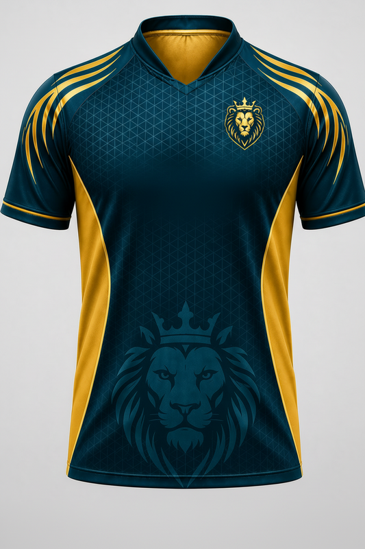 Mumbai Indian Cricket Club jersey with lion design on a gray background