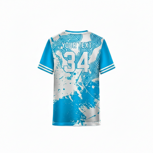 Premium white blue cricket jersey with custom name printing