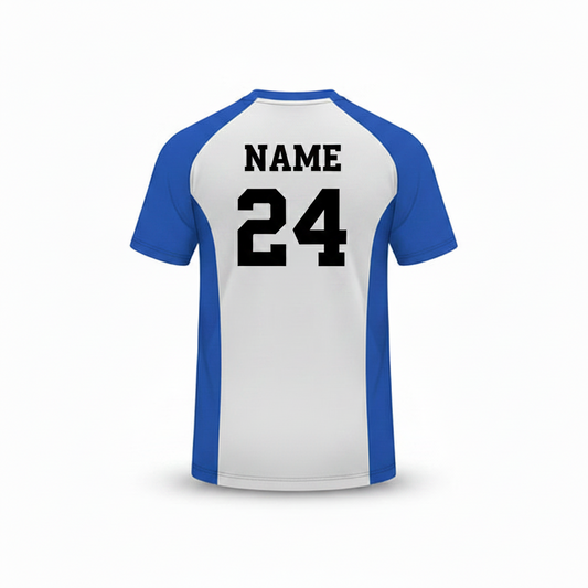 Custom white blue gamer esports jersey back side with personalized gamer name and number