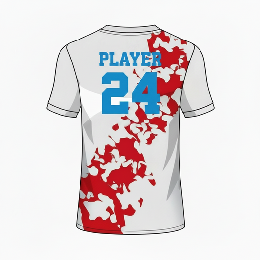 White red abstract pattern custom esports jersey back side with player name and number