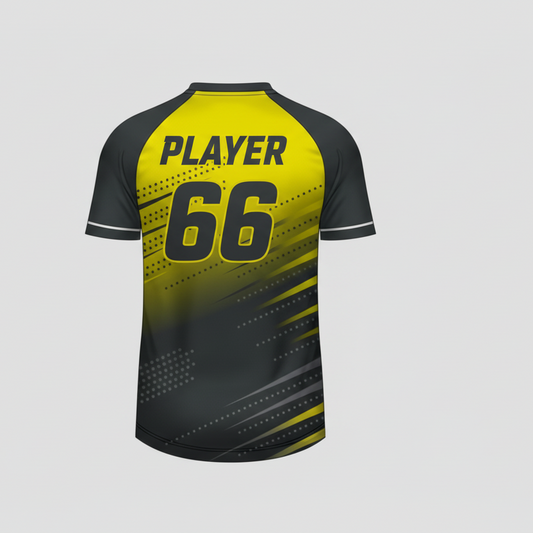 Custom yellow black esports jersey back side with personalized gamer name and number