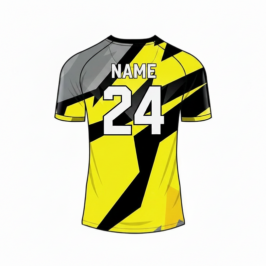 Yellow black striped custom esports jersey back side with player name and number