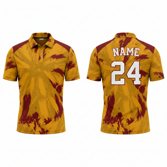 Yellow red tie-dye blaze esports polo jersey back view