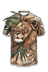 Next Print Die Cut T Shirt With a Lion Mane on the Collar Adorned With Creative Flat Printed T-Shirt.