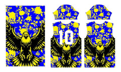 Next Print Eagle print on a blue and yellow floral jersey sportswear jersey.