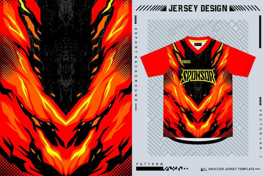 Next Print Fiery Soccer Jersey Design with Abstract Flames and Sponsor Logo