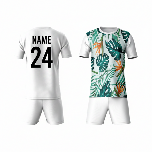 Floral print sports coord set with white shorts back side view