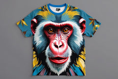 Next Print Front of TShirt with Face of Mandrill Monkey Pattern